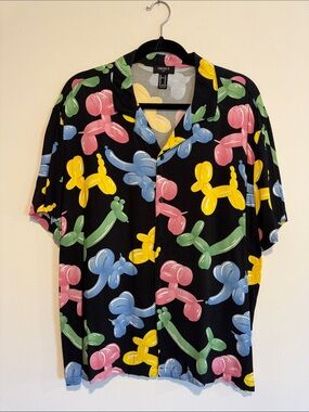 Forever 21 Black Short Sleeve Shirt with Colorful Balloon Print